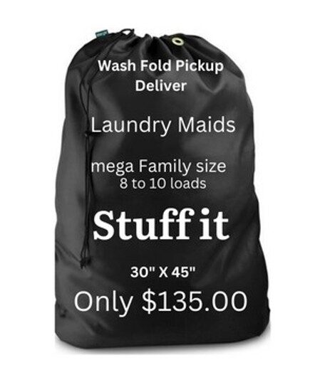 A black laundry bag with the words " stuff it " on it.
