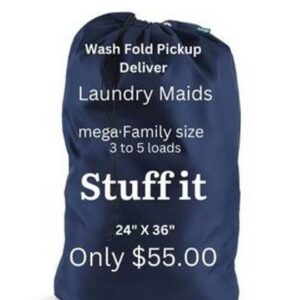 A blue laundry bag with the price of it.