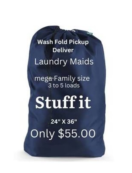 A blue laundry bag with the price of it.