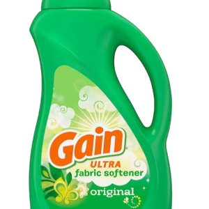 A green bottle of fabric softener.